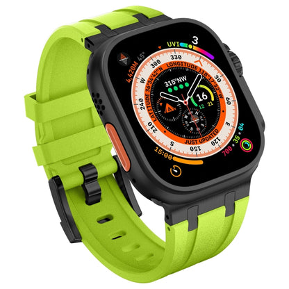 For Apple Watch Ultra 2 49mm Stone Grain Liquid Silicone Watch Band(Black Green) - Watch Bands by PMC Jewellery | Online Shopping South Africa | PMC Jewellery