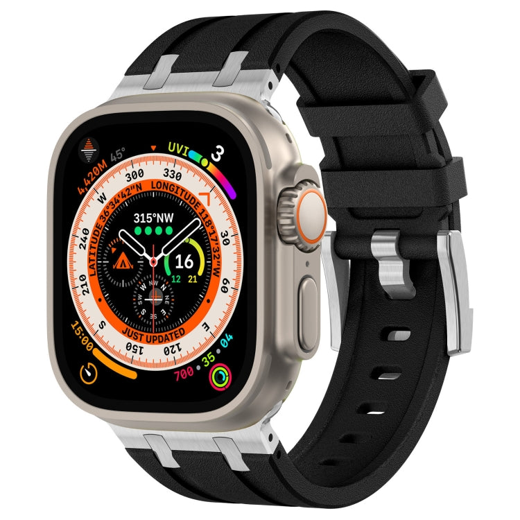 For Apple Watch Ultra 2 49mm Stone Grain Liquid Silicone Watch Band(Silver Black) - Watch Bands by PMC Jewellery | Online Shopping South Africa | PMC Jewellery