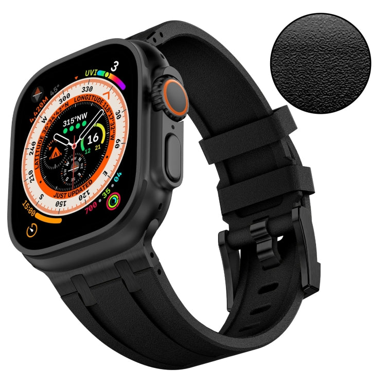 For Apple Watch Series 5 44mm Stone Grain Liquid Silicone Watch Band(Black Black) - Watch Bands by PMC Jewellery | Online Shopping South Africa | PMC Jewellery