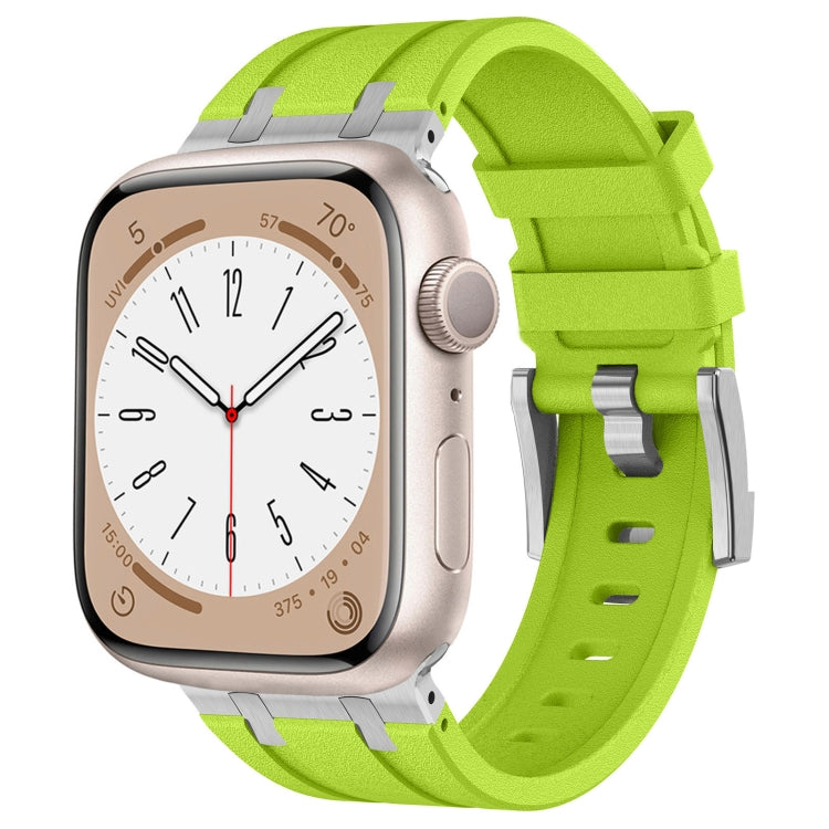 For Apple Watch Series 3 42mm Stone Grain Liquid Silicone Watch Band(Silver Green) - Watch Bands by PMC Jewellery | Online Shopping South Africa | PMC Jewellery