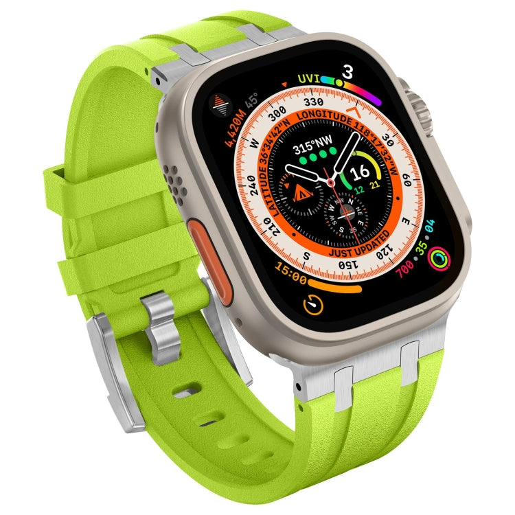 For Apple Watch Series 3 42mm Stone Grain Liquid Silicone Watch Band(Silver Green) - Watch Bands by PMC Jewellery | Online Shopping South Africa | PMC Jewellery