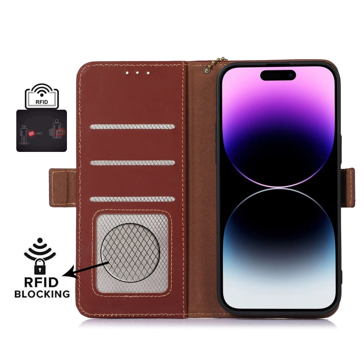 For Google Pixel 9 Pro Genuine Leather Magnetic RFID Leather Phone Case(Coffee) - Google Cases by PMC Jewellery | Online Shopping South Africa | PMC Jewellery | Buy Now Pay Later Mobicred