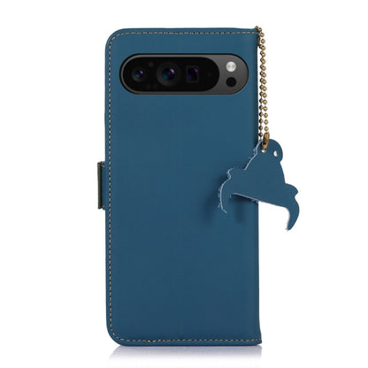 For Google Pixel 9 Genuine Leather Magnetic RFID Leather Phone Case(Blue) - Google Cases by PMC Jewellery | Online Shopping South Africa | PMC Jewellery | Buy Now Pay Later Mobicred