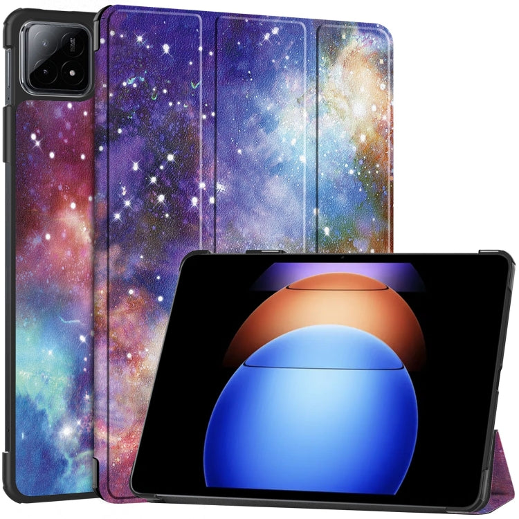 For Xiaomi Pad 6S Pro Custer Painted 3-Fold Holder Smart Leather Tablet Case(Milky Way Nebula) - More Tablet Cases by PMC Jewellery | Online Shopping South Africa | PMC Jewellery | Buy Now Pay Later Mobicred