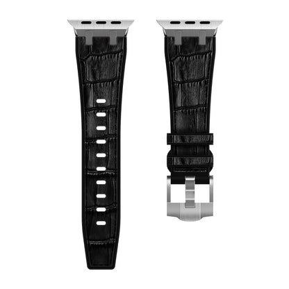 For Apple Watch Ultra 2 49mm Crocodile Texture Liquid Silicone Watch Band(Silver Black) - Watch Bands by PMC Jewellery | Online Shopping South Africa | PMC Jewellery