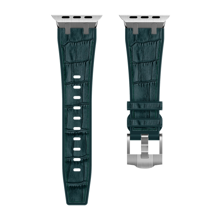 For Apple Watch Ultra 2 49mm Crocodile Texture Liquid Silicone Watch Band(Silver Deep Green) - Watch Bands by PMC Jewellery | Online Shopping South Africa | PMC Jewellery