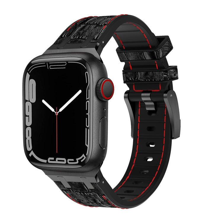 For Apple Watch Series 9 45mm Crocodile Texture Liquid Silicone Watch Band(Black Red Black) - Watch Bands by PMC Jewellery | Online Shopping South Africa | PMC Jewellery