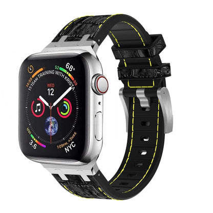 For Apple Watch Series 9 45mm Crocodile Texture Liquid Silicone Watch Band(Silver Yellow Black) - Watch Bands by PMC Jewellery | Online Shopping South Africa | PMC Jewellery