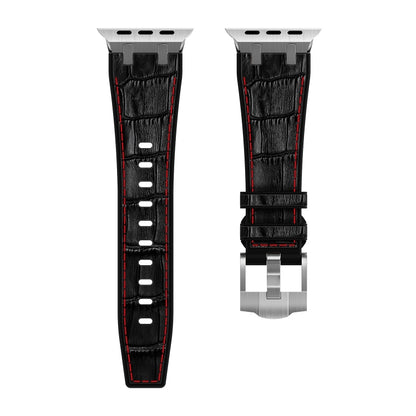 For Apple Watch Series 9 41mm Crocodile Texture Liquid Silicone Watch Band(Silver Red Black) - Watch Bands by PMC Jewellery | Online Shopping South Africa | PMC Jewellery