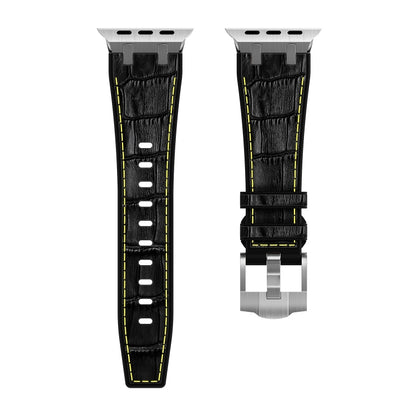 For Apple Watch Ultra 49mm Crocodile Texture Liquid Silicone Watch Band(Silver Yellow Black) - Watch Bands by PMC Jewellery | Online Shopping South Africa | PMC Jewellery