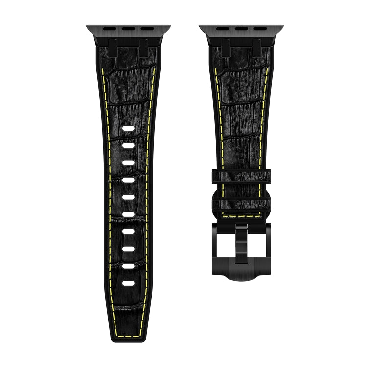 For Apple Watch Series 8 41mm Crocodile Texture Liquid Silicone Watch Band(Black Yellow Black) - Watch Bands by PMC Jewellery | Online Shopping South Africa | PMC Jewellery