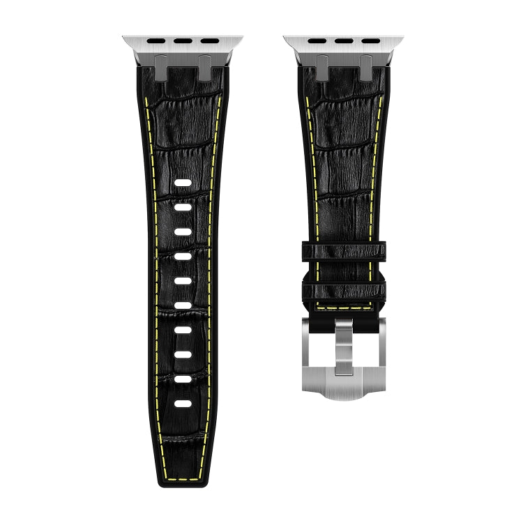 For Apple Watch Series 8 41mm Crocodile Texture Liquid Silicone Watch Band(Silver Yellow Black) - Watch Bands by PMC Jewellery | Online Shopping South Africa | PMC Jewellery