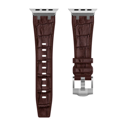 For Apple Watch Series 8 41mm Crocodile Texture Liquid Silicone Watch Band(Silver Dark Brown) - Watch Bands by PMC Jewellery | Online Shopping South Africa | PMC Jewellery