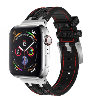 For Apple Watch SE 2022 44mm Crocodile Texture Liquid Silicone Watch Band(Silver Red Black) - Watch Bands by PMC Jewellery | Online Shopping South Africa | PMC Jewellery