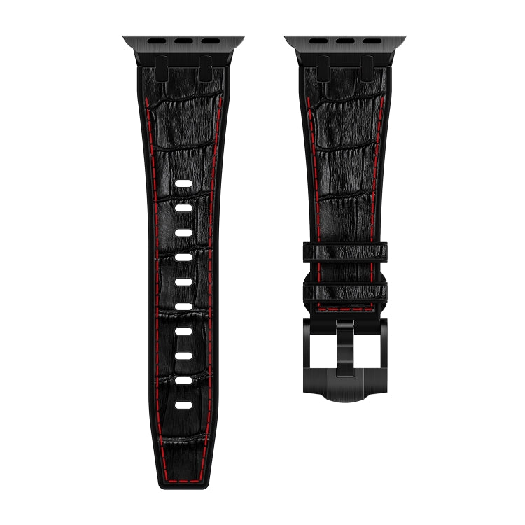 For Apple Watch Series 7 41mm Crocodile Texture Liquid Silicone Watch Band(Black Red Black) - Watch Bands by PMC Jewellery | Online Shopping South Africa | PMC Jewellery