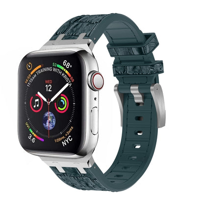 For Apple Watch Series 7 45mm Crocodile Texture Liquid Silicone Watch Band(Silver Deep Green) - Watch Bands by PMC Jewellery | Online Shopping South Africa | PMC Jewellery