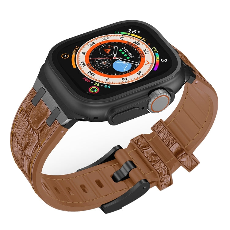 For Apple Watch SE 40mm Crocodile Texture Liquid Silicone Watch Band(Black Yellow Brown) - Watch Bands by PMC Jewellery | Online Shopping South Africa | PMC Jewellery