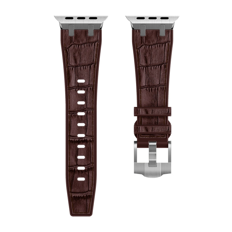 For Apple Watch Series 6 40mm Crocodile Texture Liquid Silicone Watch Band(Silver Dark Brown) - Watch Bands by PMC Jewellery | Online Shopping South Africa | PMC Jewellery