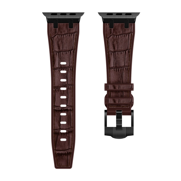 For Apple Watch Series 6 44mm Crocodile Texture Liquid Silicone Watch Band(Black Dark Brown) - Watch Bands by PMC Jewellery | Online Shopping South Africa | PMC Jewellery