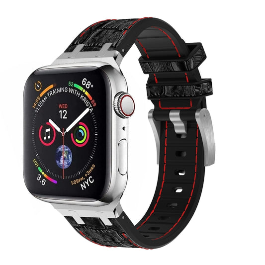 For Apple Watch Series 6 44mm Crocodile Texture Liquid Silicone Watch Band(Silver Red Black) - Watch Bands by PMC Jewellery | Online Shopping South Africa | PMC Jewellery