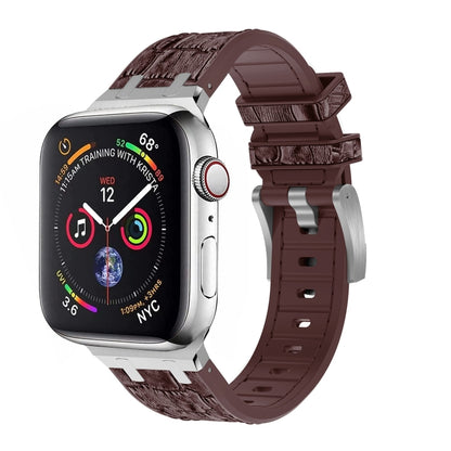 For Apple Watch Series 6 44mm Crocodile Texture Liquid Silicone Watch Band(Silver Dark Brown) - Watch Bands by PMC Jewellery | Online Shopping South Africa | PMC Jewellery