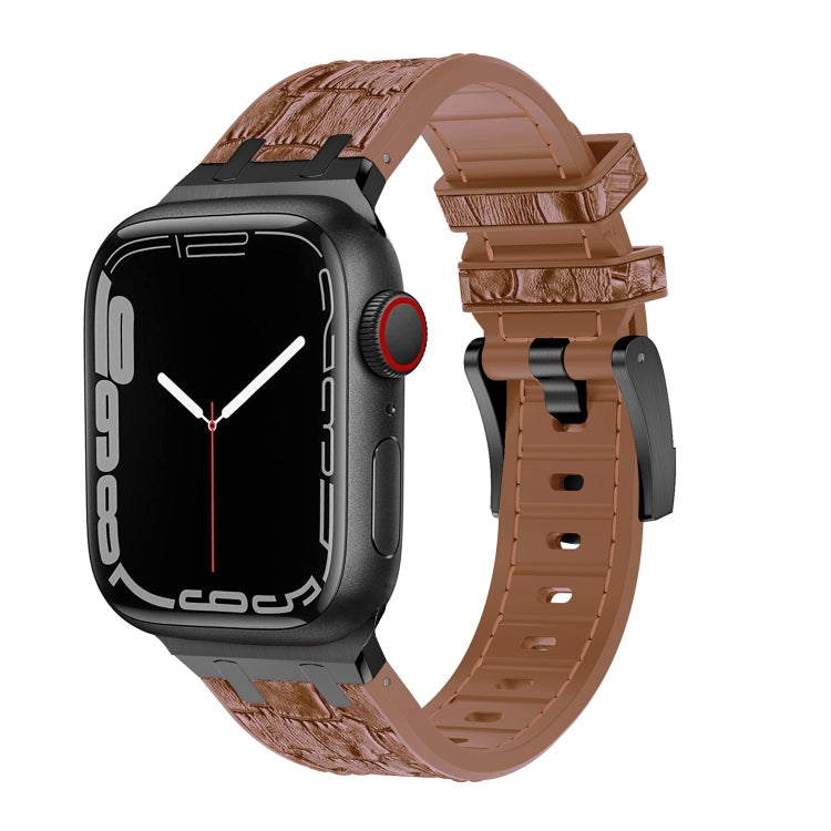 For Apple Watch Series 5 44mm Crocodile Texture Liquid Silicone Watch Band(Black Yellow Brown) - Watch Bands by PMC Jewellery | Online Shopping South Africa | PMC Jewellery