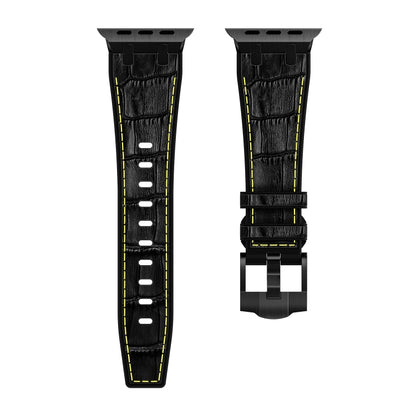 For Apple Watch Series 5 40mm Crocodile Texture Liquid Silicone Watch Band(Black Yellow Black) - Watch Bands by PMC Jewellery | Online Shopping South Africa | PMC Jewellery