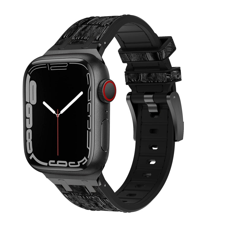 For Apple Watch Series 4 40mm Crocodile Texture Liquid Silicone Watch Band(Black Black) - Watch Bands by PMC Jewellery | Online Shopping South Africa | PMC Jewellery