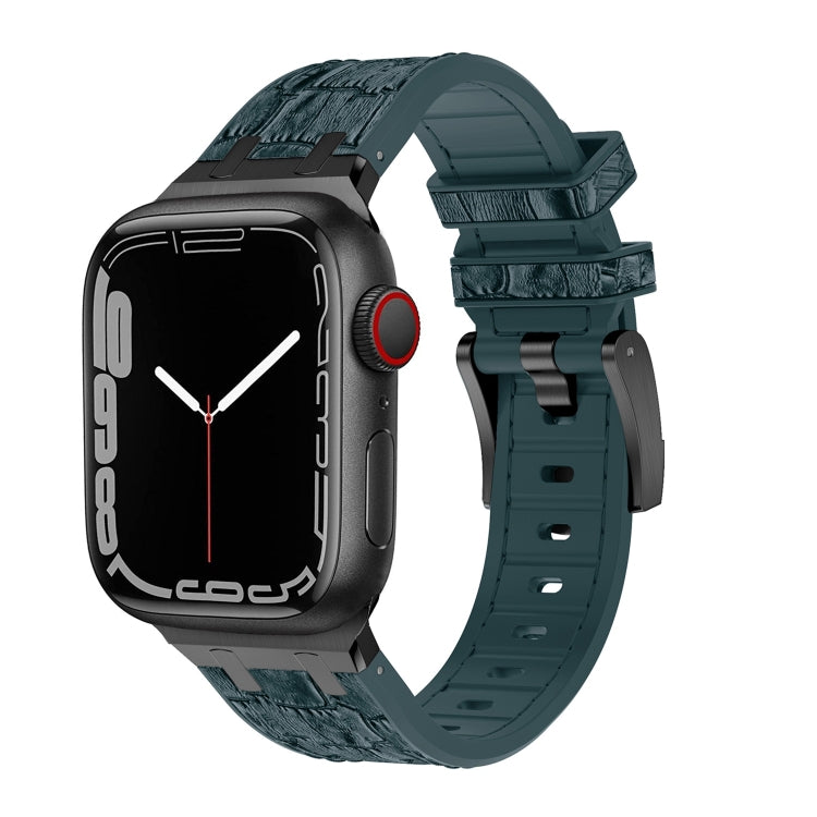 For Apple Watch Series 3 38mm Crocodile Texture Liquid Silicone Watch Band(Black Deep Green) - Watch Bands by PMC Jewellery | Online Shopping South Africa | PMC Jewellery