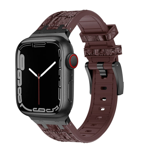 For Apple Watch Series 3 38mm Crocodile Texture Liquid Silicone Watch Band(Black Dark Brown) - Watch Bands by PMC Jewellery | Online Shopping South Africa | PMC Jewellery