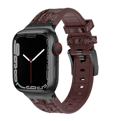 For Apple Watch Series 2 38mm Crocodile Texture Liquid Silicone Watch Band(Black Dark Brown) - Watch Bands by PMC Jewellery | Online Shopping South Africa | PMC Jewellery