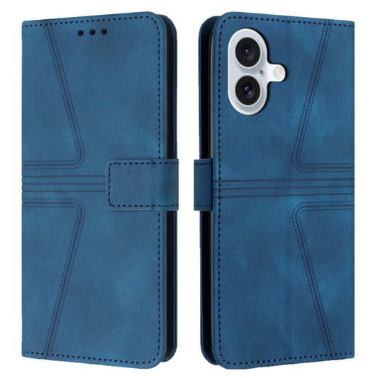 For iPhone 16 Plus Triangle Solid Color Leather Phone Case(Blue) - iPhone 16 Plus Cases by PMC Jewellery | Online Shopping South Africa | PMC Jewellery | Buy Now Pay Later Mobicred