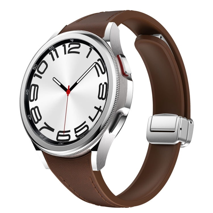 For Samsung Galaxy Watch 6 Slim Magnetic Silver Buckle Leather Silicone Watch Band(Dark Brown) - Watch Bands by PMC Jewellery | Online Shopping South Africa | PMC Jewellery