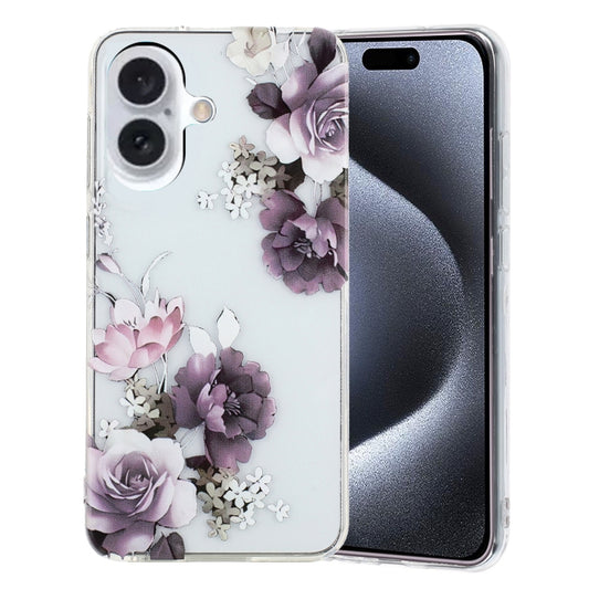 For iPhone 16 Colorful Painting Pattern TPU Phone Case(Peony) - iPhone 16 Cases by PMC Jewellery | Online Shopping South Africa | PMC Jewellery | Buy Now Pay Later Mobicred