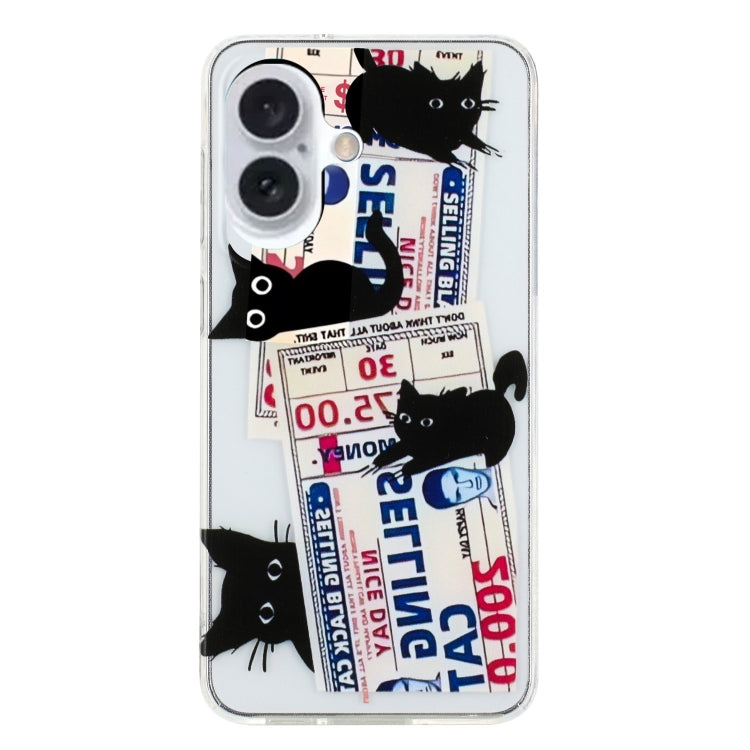 For iPhone 16 Colorful Painting Pattern TPU Phone Case(Black Cat) - iPhone 16 Cases by PMC Jewellery | Online Shopping South Africa | PMC Jewellery | Buy Now Pay Later Mobicred