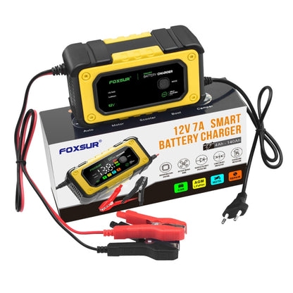 FOXSUR 7A 12V Car / Motorcycle Smart Battery Charger, Plug Type:US Plug(Yellow) - Battery Charger by FOXSUR | Online Shopping South Africa | PMC Jewellery | Buy Now Pay Later Mobicred