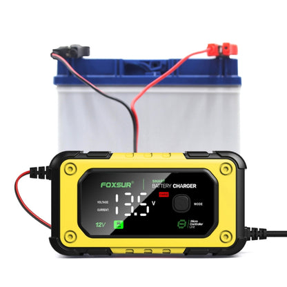 FOXSUR 7A 12V Car / Motorcycle Smart Battery Charger, Plug Type:UK Plug(Yellow) - Battery Charger by FOXSUR | Online Shopping South Africa | PMC Jewellery | Buy Now Pay Later Mobicred