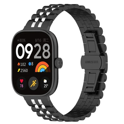 For Xiaomi Mi Band 8 Pro Five-bead Butterfly Buckle Metal Watch Band(Black Silver B) - Watch Bands by PMC Jewellery | Online Shopping South Africa | PMC Jewellery