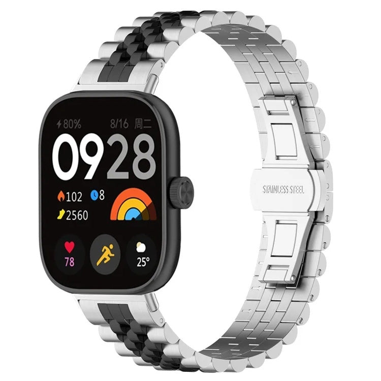 For Xiaomi Mi Band 8 Pro Five-bead Butterfly Buckle Metal Watch Band(Silver Black A) - Watch Bands by PMC Jewellery | Online Shopping South Africa | PMC Jewellery