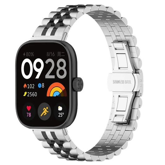 For Xiaomi Mi Band 8 Pro Five-bead Butterfly Buckle Metal Watch Band(Silver Black B) - Watch Bands by PMC Jewellery | Online Shopping South Africa | PMC Jewellery