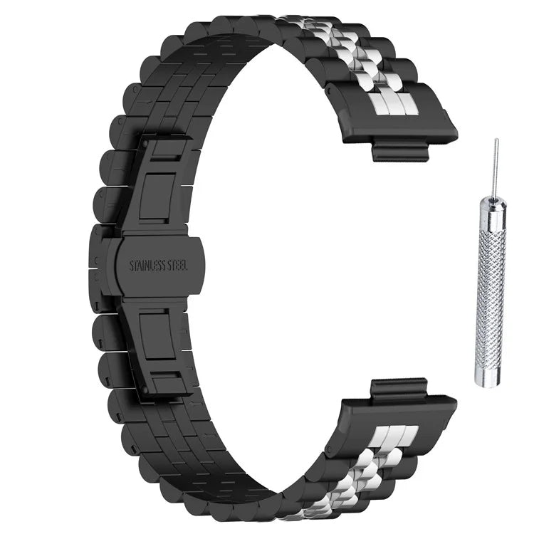 For Xiaomi Mi Band 8 Pro Five-bead Butterfly Buckle Metal Watch Band(Black Silver B) - Watch Bands by PMC Jewellery | Online Shopping South Africa | PMC Jewellery