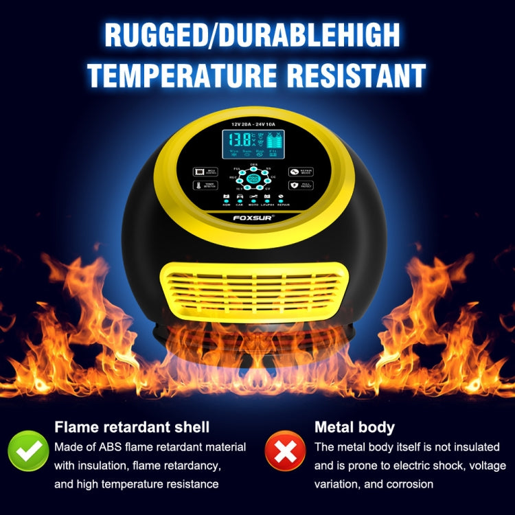 FOXSUR 20A 12V 24V Car / Motorcycle Smart Battery Charger, Plug Type:UK Plug(Yellow) - Battery Charger by FOXSUR | Online Shopping South Africa | PMC Jewellery | Buy Now Pay Later Mobicred