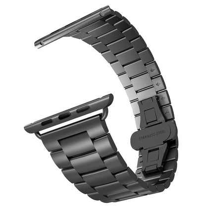 For Apple Watch Series 7 45mm Three-bead Butterfly Buckle Metal Watch Band(Silver Black) - Watch Bands by PMC Jewellery | Online Shopping South Africa | PMC Jewellery