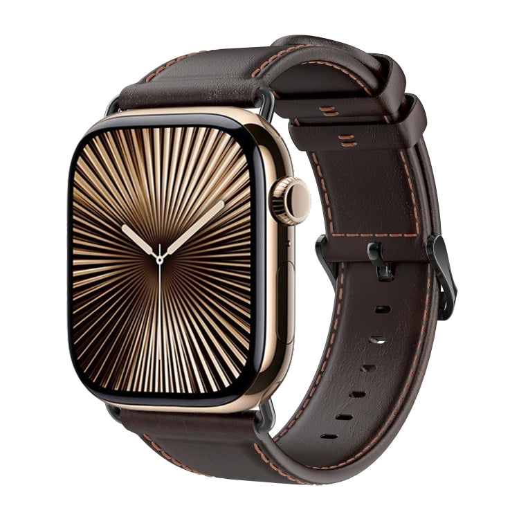 For Apple Watch Series 10 42mm DUX DUCIS Business Genuine Leather Watch Strap(Coffee) - Watch Bands by DUX DUCIS | Online Shopping South Africa | PMC Jewellery | Buy Now Pay Later Mobicred