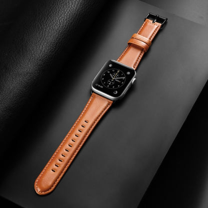 For Apple Watch Series 10 42mm DUX DUCIS Business Genuine Leather Watch Strap(Khaki) - Watch Bands by DUX DUCIS | Online Shopping South Africa | PMC Jewellery | Buy Now Pay Later Mobicred