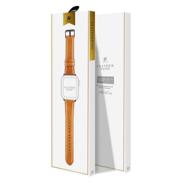 For Apple Watch Series 10 46mm DUX DUCIS Business Genuine Leather Watch Strap(Khaki) - Watch Bands by DUX DUCIS | Online Shopping South Africa | PMC Jewellery | Buy Now Pay Later Mobicred