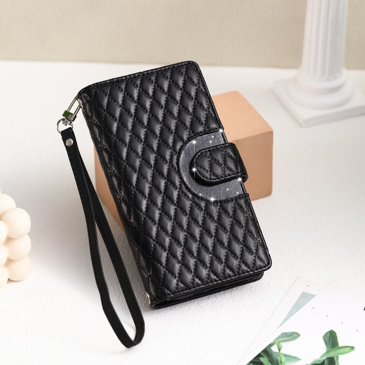 For iPhone 16 Pro Max Glitter Lattice Zipper Wallet Leather Phone Case(Black) - iPhone 16 Pro Max Cases by PMC Jewellery | Online Shopping South Africa | PMC Jewellery | Buy Now Pay Later Mobicred