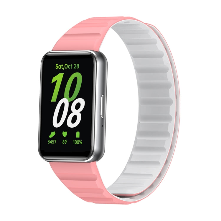 For Samsung Galaxy Fit 3 Two Color Magnetic Silicone Watch Band(White Pink) - Watch Bands by PMC Jewellery | Online Shopping South Africa | PMC Jewellery