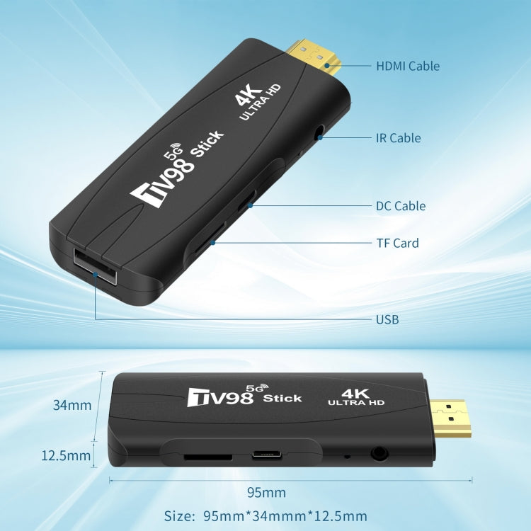 TV98 Rockchip 3228A Quad Core 4K HD Bluetooth Android TV Stick, RAM:4GB+32GB(EU Plug) - Android TV Sticks by PMC Jewellery | Online Shopping South Africa | PMC Jewellery | Buy Now Pay Later Mobicred