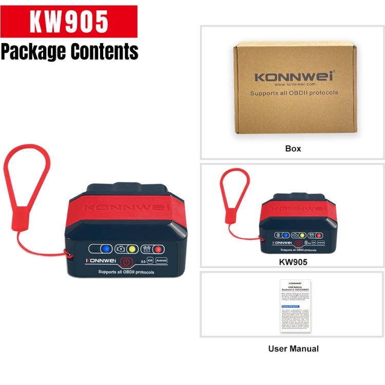 KONNWEI KW905 Bluetooth 5.0 Car OBD2 Scanner Support Android & iOS(Black Red) - Code Readers & Scan Tools by KONNWEI | Online Shopping South Africa | PMC Jewellery | Buy Now Pay Later Mobicred